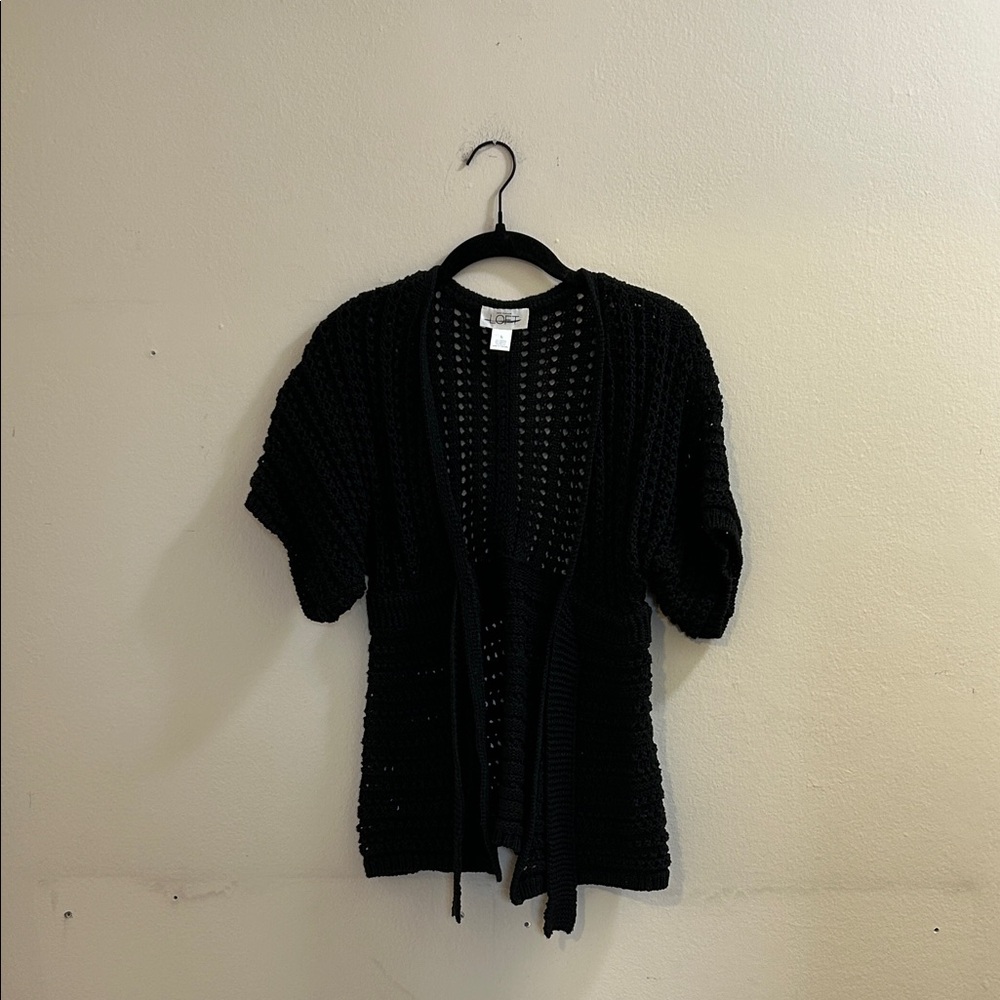 LOFT Black Short-Sleeve Open Cardigan